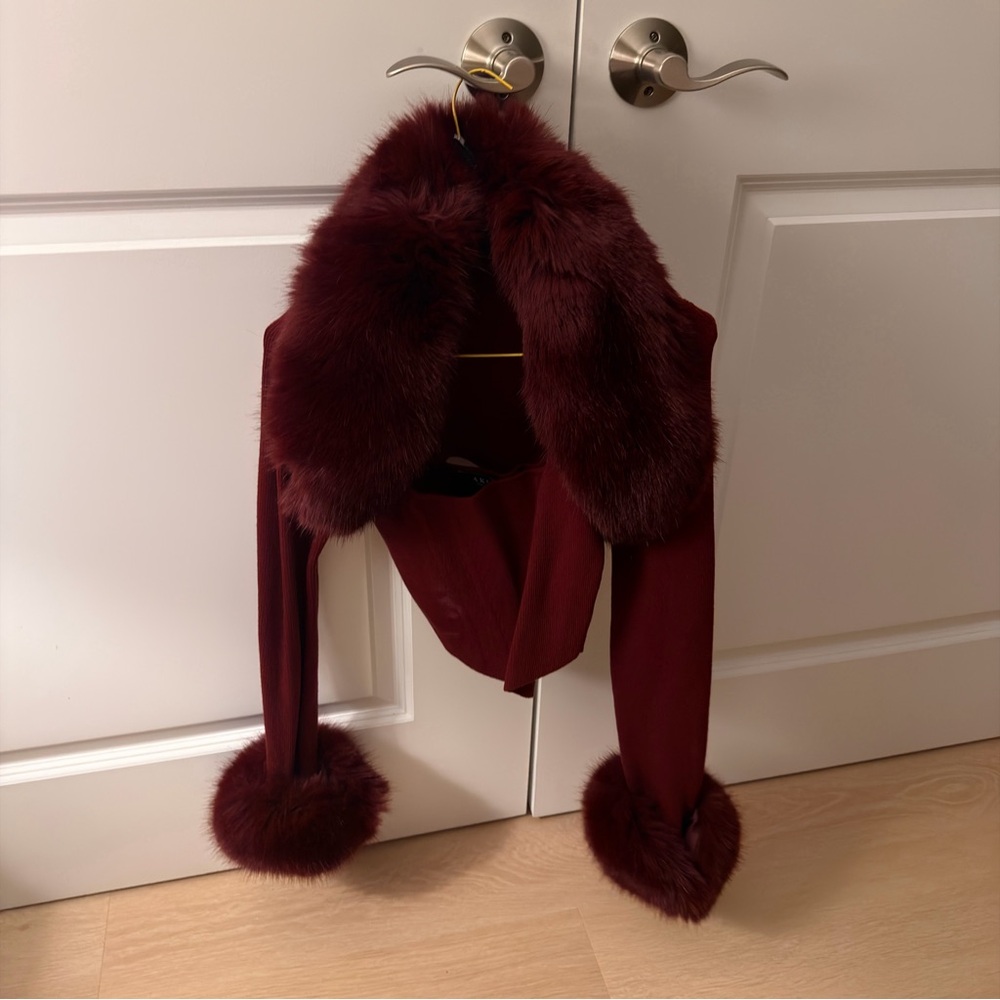AKIRA Deep Red Faux Fur Shawl